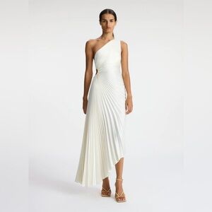 A.L.C. Delfina Satin Pleated Dress in Whisper White